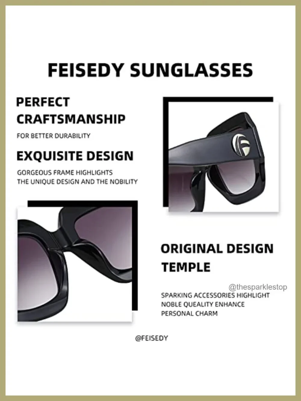 Oversized Retro Square Sunglasses Women Vintage Glitter Frame UV Protection